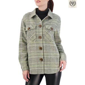 Ookie & Lala NWT Plaid Faux Wool Olive/White Flannel Shacket. Size S